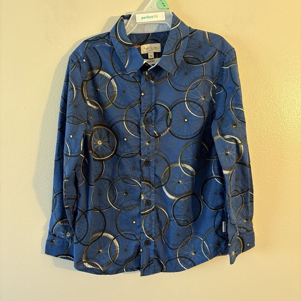 Paul Smith Junior Button Down Novelty Bicycle Shirt Sz 4t Slim Fit